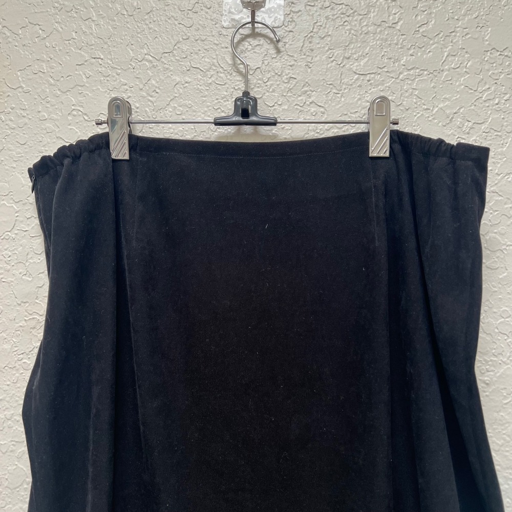 Coldwater Creek 1X Black Stretch Midi Skirt Side Slit Elastic Waist Faux Suede - Picture 5 of 8